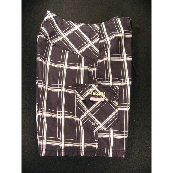 HURLEY Mens Plaid Swim Trunks 34 Measured String Swimsuit Black String Tie - Picture 3 of 10